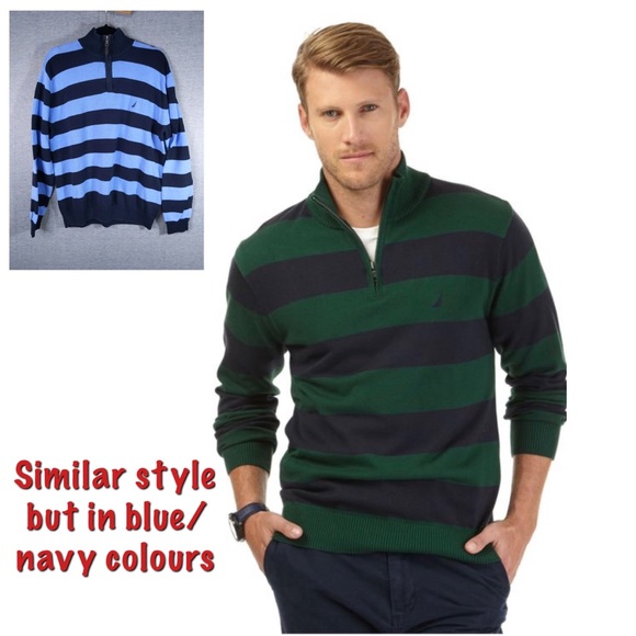 Nautica Rugby Stripe Quarter Zip Sweater